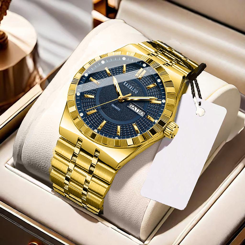 Montre pour homme Acier inoxydable Étanche Mode Non mécanique Lumineuse Calendrier Bracelet en acier Montre à quartz