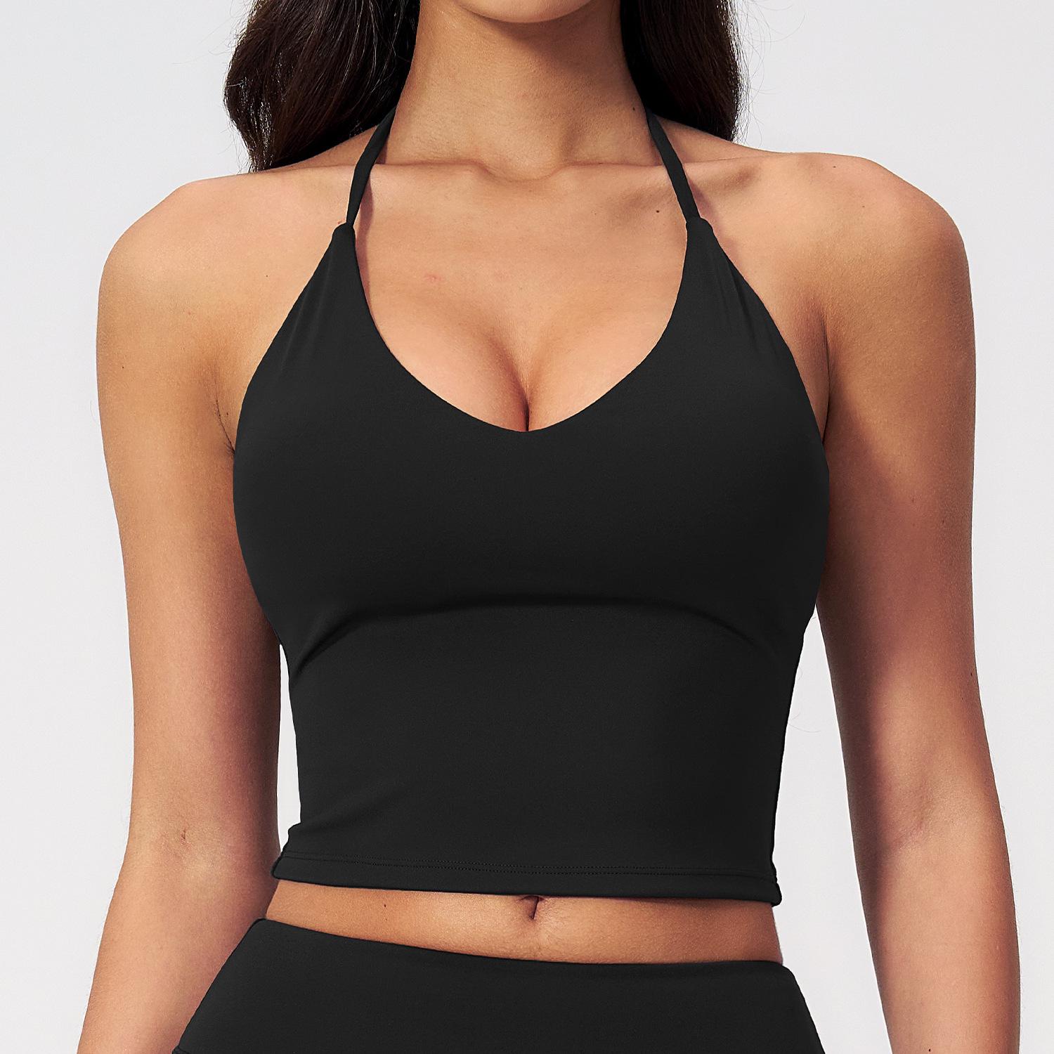 Dare to Show Women s Halter Neck Sports Vest with Chest Pads - V-neck Slimming Yoga Top 3588