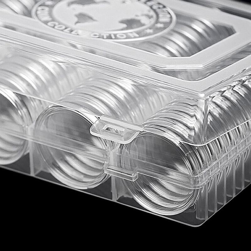 60Pcs/Set Double Buckle Design Round Coin Collection Holder Containers Capsule Professional PS Transparent Coin Storage Box