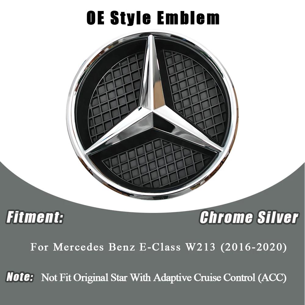 Calandre avant 3D Miroir Étoile Emblème Logo Noir Brillant et Argent Chrome Pour Mercedes Benz Classe E W213 2016-2020 E200 E2