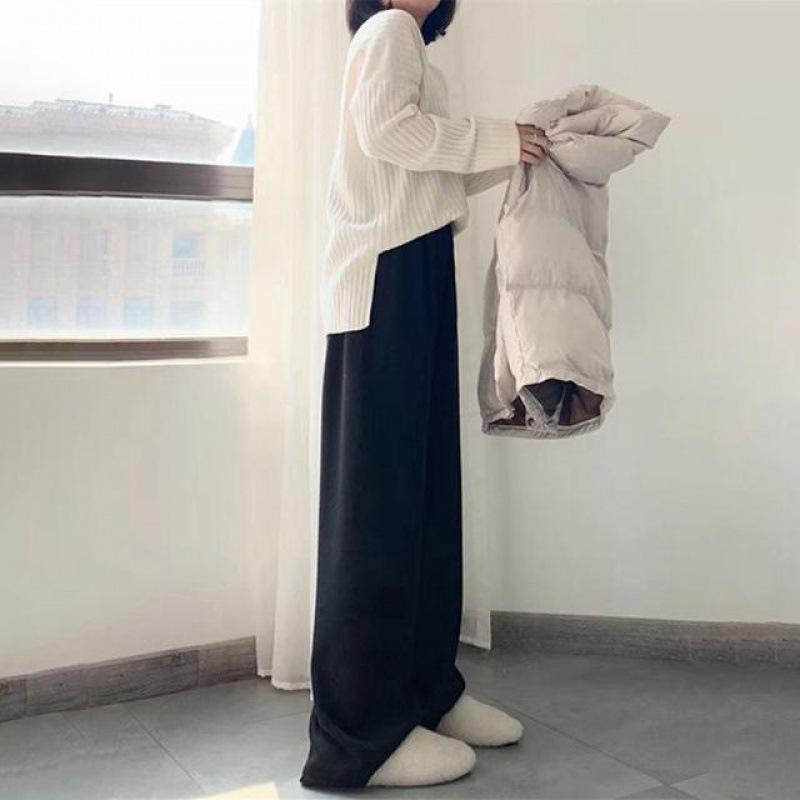 Knitted Wide-Leg Maternity Pants - Thick, Loose-Fit for Fall/Winter, Tall/Plus Size