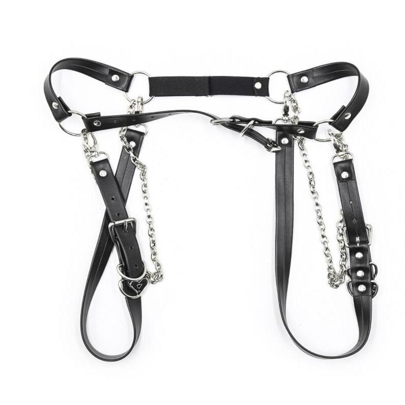 New Sexy Faux Leather Female Chastity Leather Belts Underwear Restraint Bondage Panties Pants Metal Harness Strap for Women