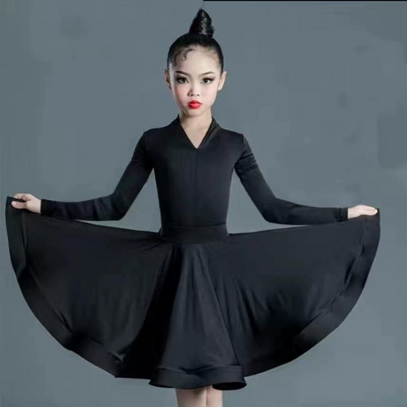 

Дитяча професійна сукня для латиноамериканських танців для дівчаток Сукні для бальних танців Румба Ча-ча Самба Тренувальна сукня Латиноамериканський виступ 140 чорний