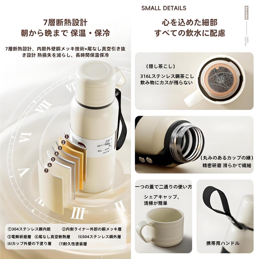 IOLOYU 1 Liter Large Capacity Stainless Steel Thermos Water 1000ml Direct Drinking Opening and Easy To Stylish Vacuum Insulated Water Portable with
