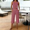 Sleeveless Crop Top and Wide Leg Pants Two Piece Set for Women Loose Fit High Waist with Pockets Casual Outfit
