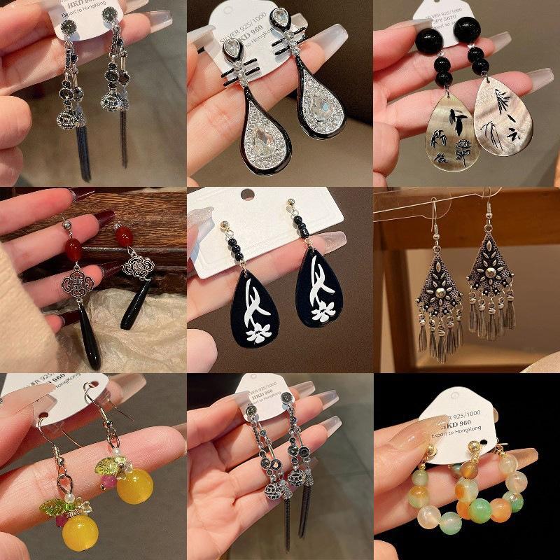 

Bamboo flower earrings retro elegant stud earrings fashion high sense earrings