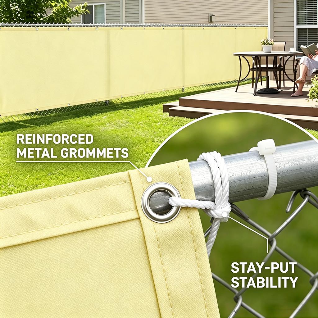 Balcony Privacy Screen, Outdoor Sunshade Fabric, Garden Fence Cover, Apartment Railing Protector with Rope Tie-Downs - Beige