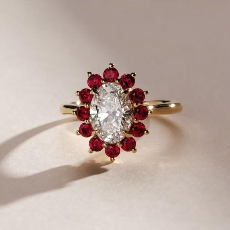 1Pcs Fashionable Synthetic Zircon Flower Ring, Simple, Niche, Light Luxury, Multi-functional Ring