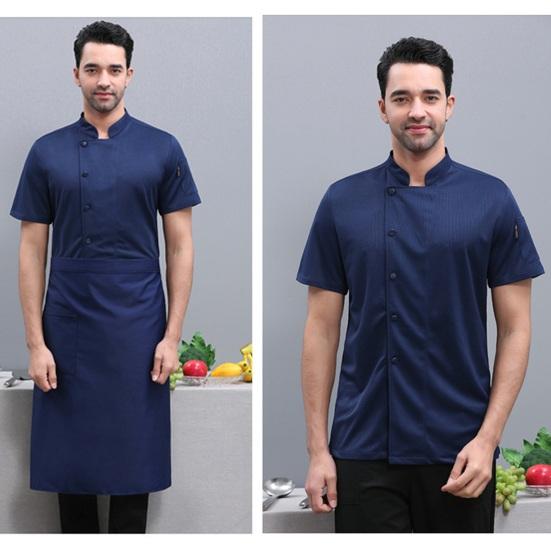 Unisex Chef Shirt Kitchen Single-breasted Short Sleeve Stand Collar Stain-resistant Loose Kitchen Bakery Restaurant Canteen Waiter Top Cook Uniform
