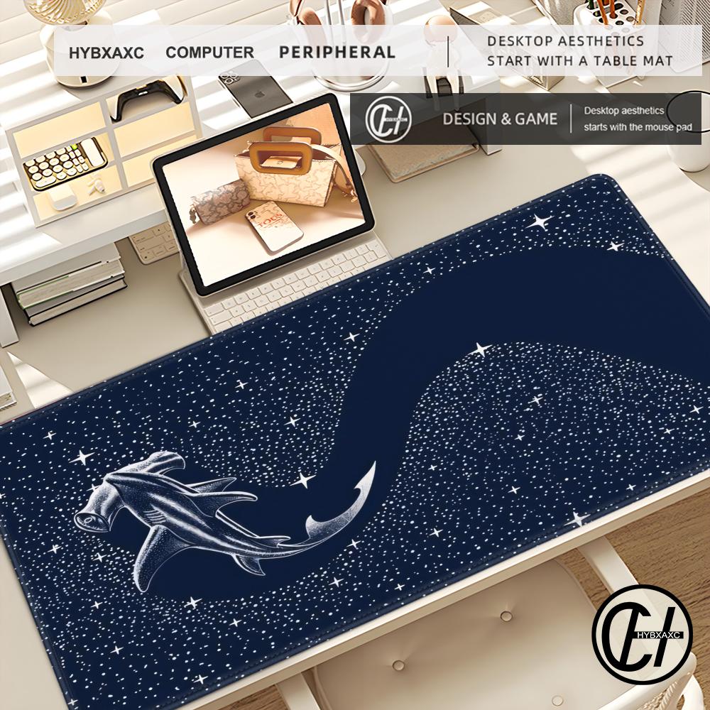 HYBXAXC Simple Black Large Gaming Mouse Pad with Deep Sea Whale Design, Keyboard Mat XXL Desk High-definition Computer Desk Pad