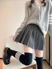 Women's High Waist Dark Gray Wool Plaid Pleated Skirt - Slimming Spring/Autumn 2026 Collection, JK Short Skirt