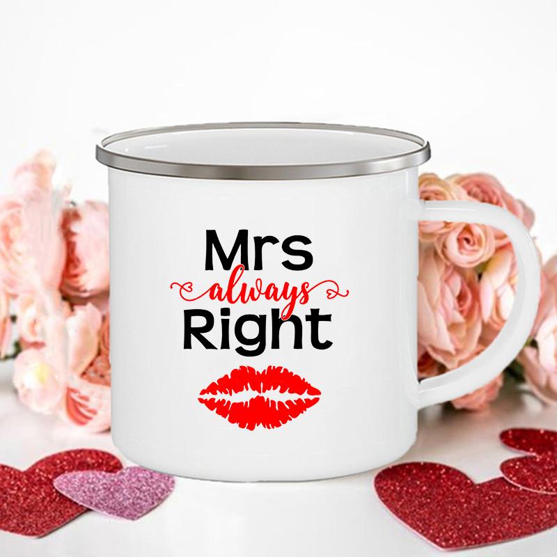 Frau/Herr Richtig Druck Paar Tassen Kreative Kaffeetasse Getränk Dessert Frühstück Milchbecher Emailletassen Henkel Trinkgeschirr Valentinstagsgeschenk