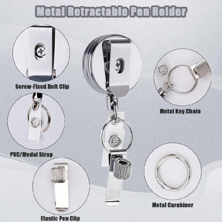 2 Pack Stainless Steel Retractable Keychain Holders Stretchable Work Lanyard with Secure Belt Attachment Daily Use