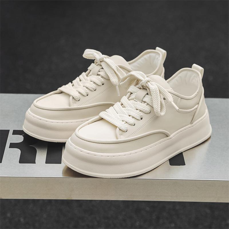Korean Style Men Casual Flats Platform Shoes Lace-up White Original Leather Oxfords Shoe Youth Street Sneakers Trendy Footwear