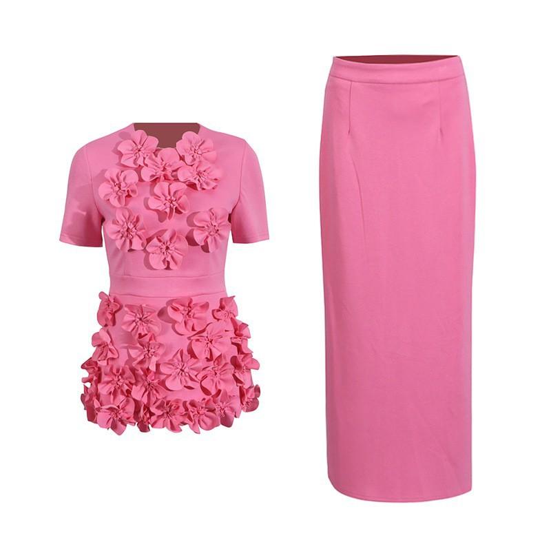 French Elegant Style Suit Irregular Three-dimensional Flower Top + Temperament Hip Skirt Women's