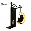 Ambient Lighting for Bookshelves Gothic Metal Bookends with Hanging Light, Cat Raven Ghost Decorative Crow Ancient Book End Bookshelf Lamp,