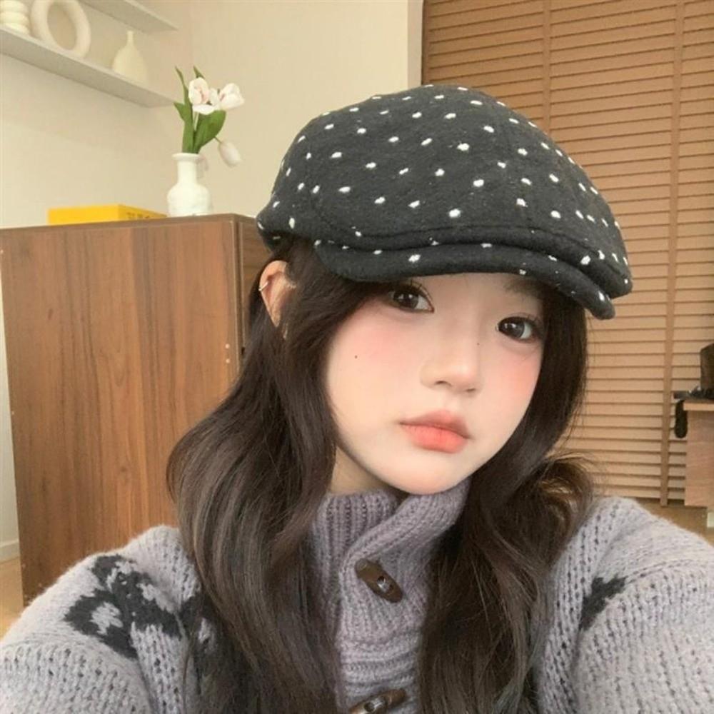Retro Forward Hat Polka Dot Painter Beret Elegant Newsboy Cap Autumn Winter Wear