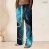 Men S Plus Size Drawstring Waist Blue Gold Marble Printed Straight Leg Full Length Beach Pants With Pockets