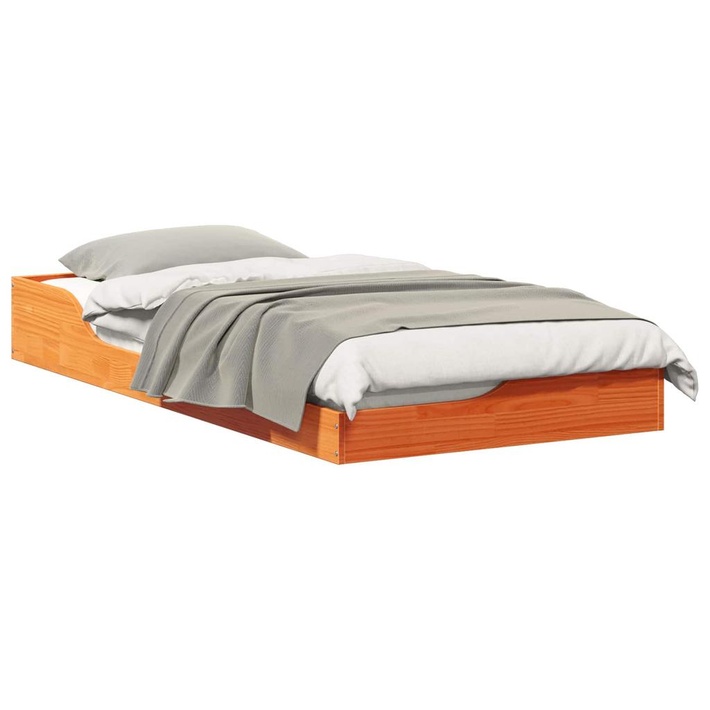 Bed Frame Wax Brown 75 x 190 cm Solid Pine Wood