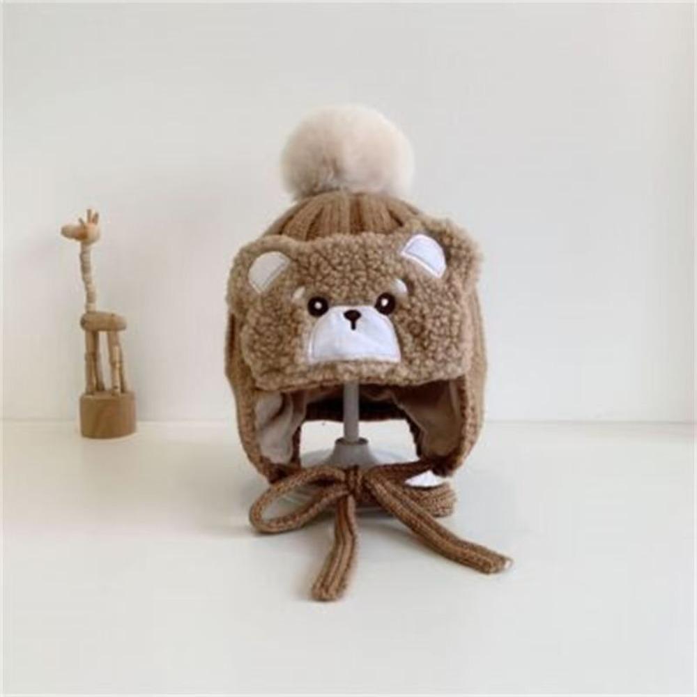 Windproof Kids Pom Pom Beanie Fleece Lined Winter Earflap Cap Cute Baby Knitted Hat Winter