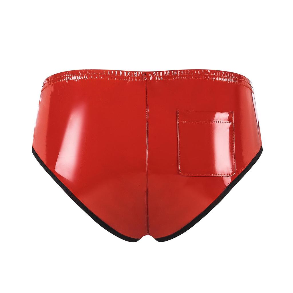 European and American High-Gloss PVC Patent Leather Sexy Lace-Up Triangle Plus Size Shorts for Women
