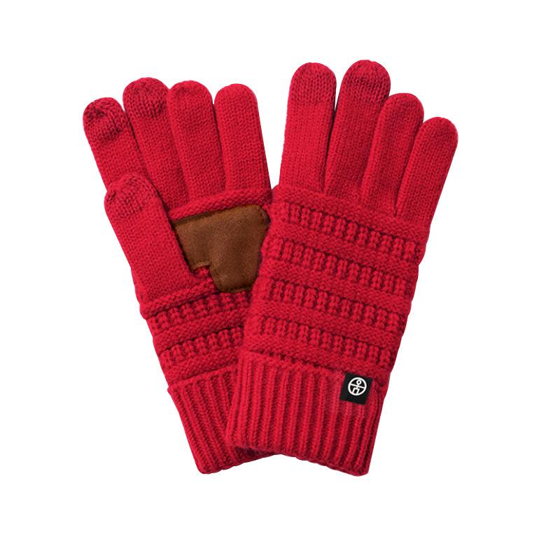 Winter Non-slip Knitted Gloves Warm Outdoor Windproof Wool Gloves Cycling Thickened Five-finger Touch Screen Gloves