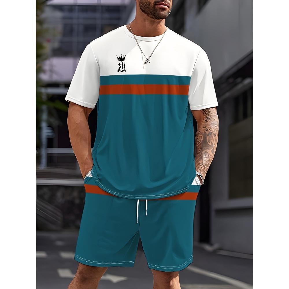 

Men s Summer Comfortable Fashionable Colorful Pattern 3D Printed 2-piece Set Leisure Sports Style Loose Oversized Breathable Sports Wear 3XL