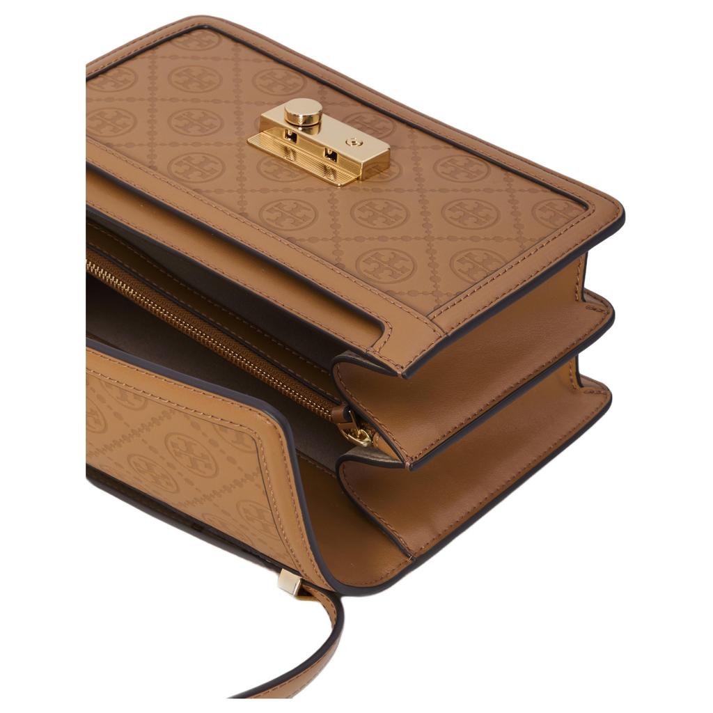 Tory Burch T Monogram Embossed Leather Tote Crossbody Shoulder Bag Women Bags Light-Brown 160210200