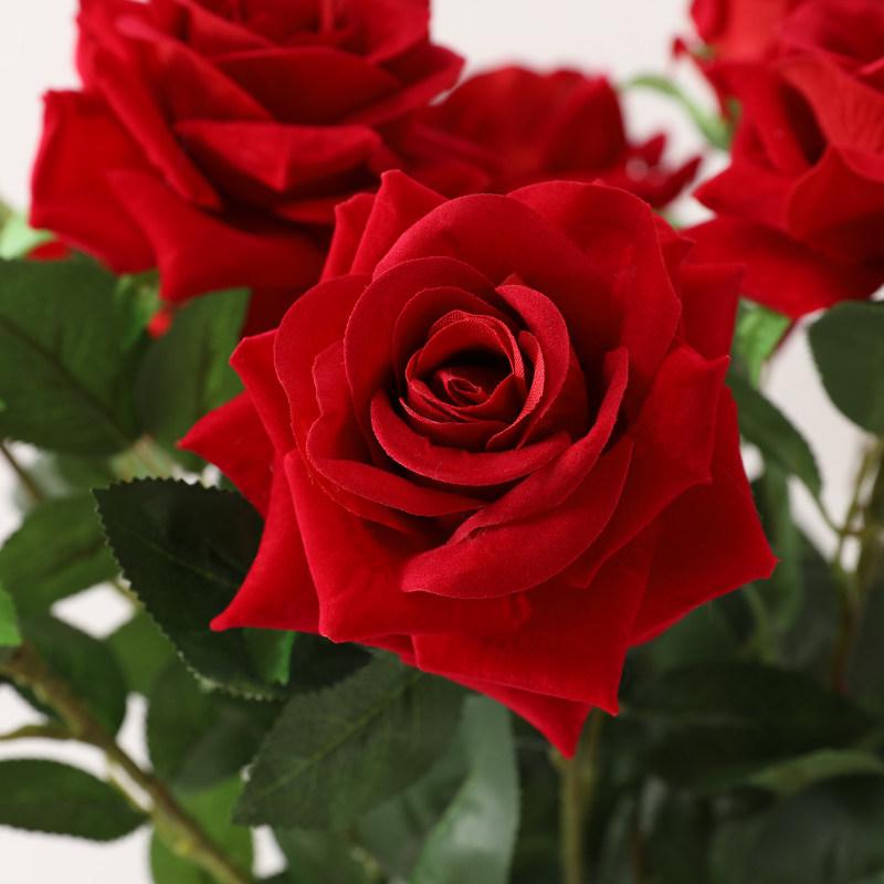 Red Velvet Rose Artificial Flowers - 10 Long Stems for Living Room or TV Cabinet Decor