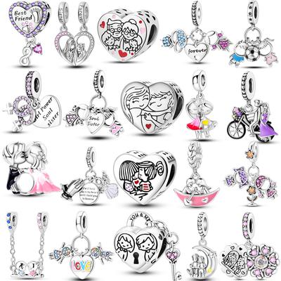 Copper Plated Sisters Lover Charms Beads Fit Original Bracelet Necklace Diy Bead For Women Jewerly Make Gift