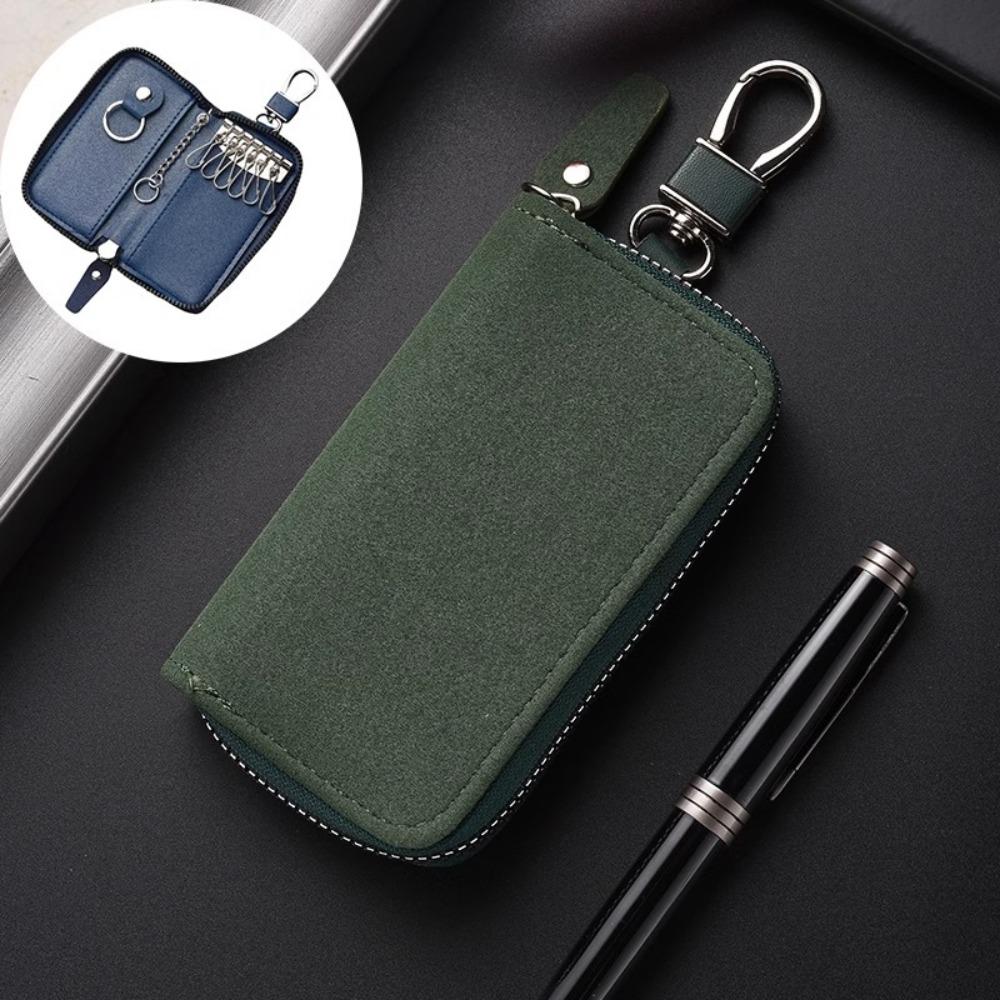 

Leather Car Key Wallet Large Capacity Housekeeper Key Case Key Holder Organizer Pouch Home Use 6 Buckle Green