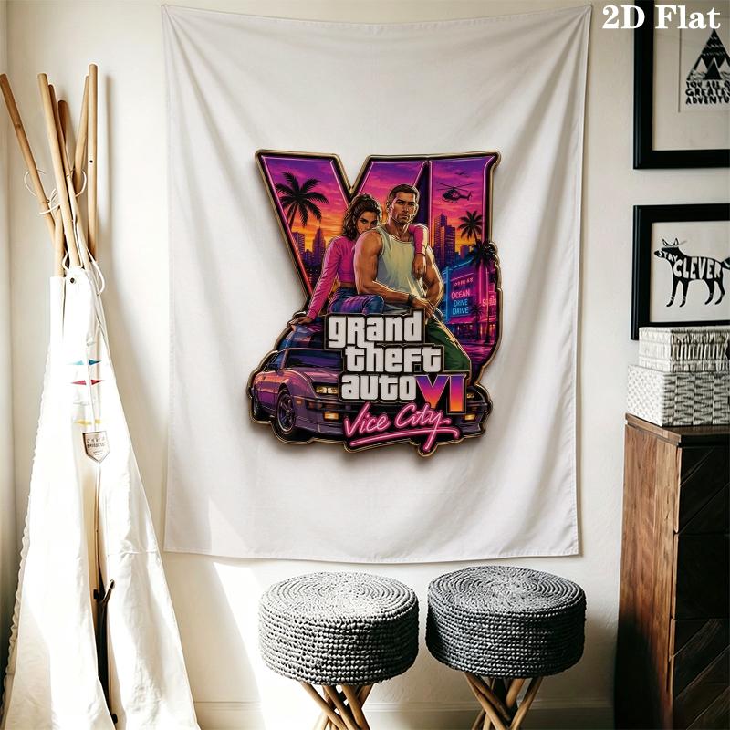 Grand Theft Auto Wall Tapestry Aesthetic Wall Hanging Printed Fabric Blanket Decorative Tapestries for Bedroom Living Room Home Decor