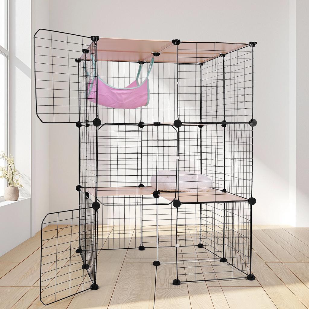 3 Tiers Indoor Cat Enclosures W/ Hammock & Bed Cat Wire Kennel Crate Kitten Playpen Cage Large Exercise Place Ideal for 1-3Cats
