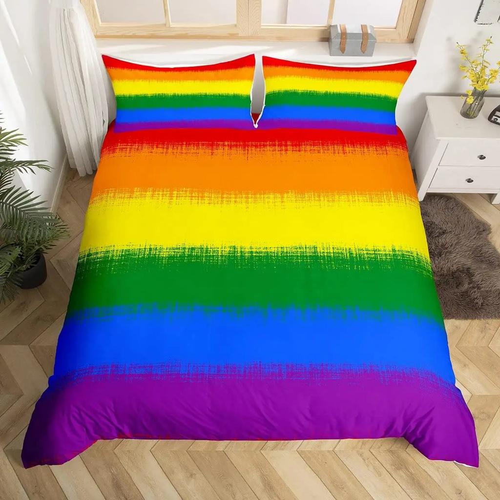 Dopamine Rainbow Stripe 3D Printed Duvet Cover Colorful Printed Bedding Light Luxury 3 Piece Set With 2 Pillowcases No Quilt