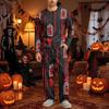 Men's Halloween Pajama Set Long Sleeve Long Pants with Crotch Buttons and Elastic Drawstring Waist
