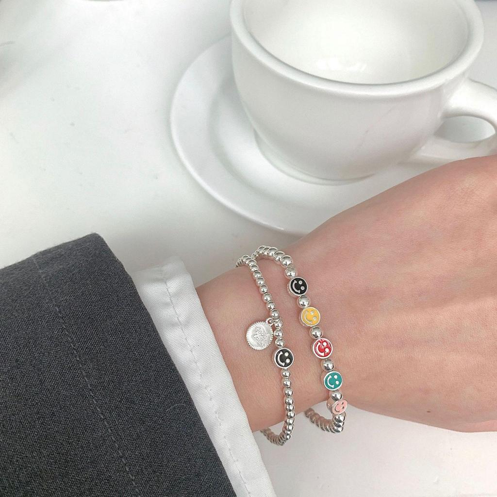 Pulseira de contas coloridas de smiley em prata S925 para mulheres - moderna, elegante e versátil