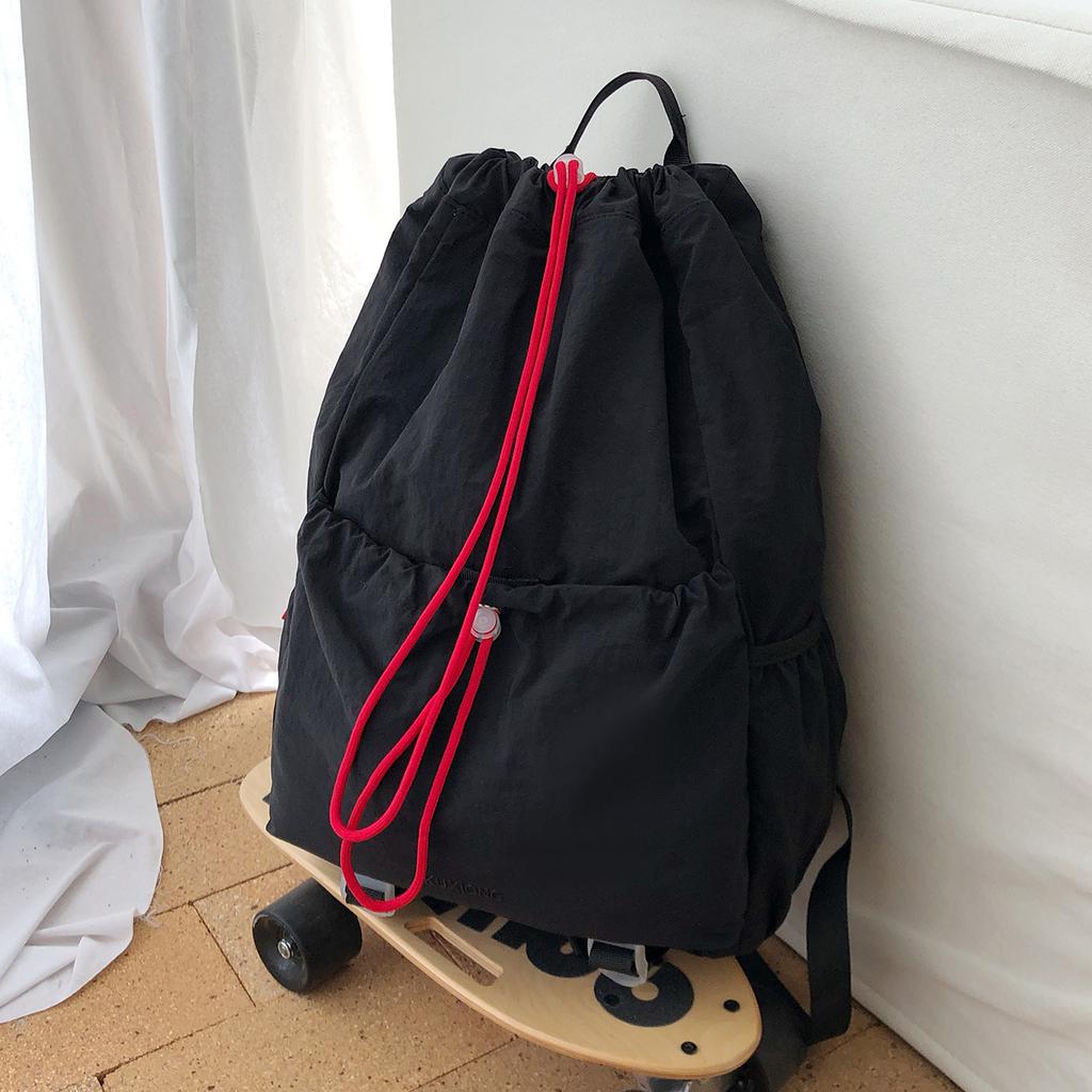 Schoolbag New Casual Backpack Drawstring Beam Contrasting Color Versatile Large Capacity Outdoor Mountaineering Hiking Backpack