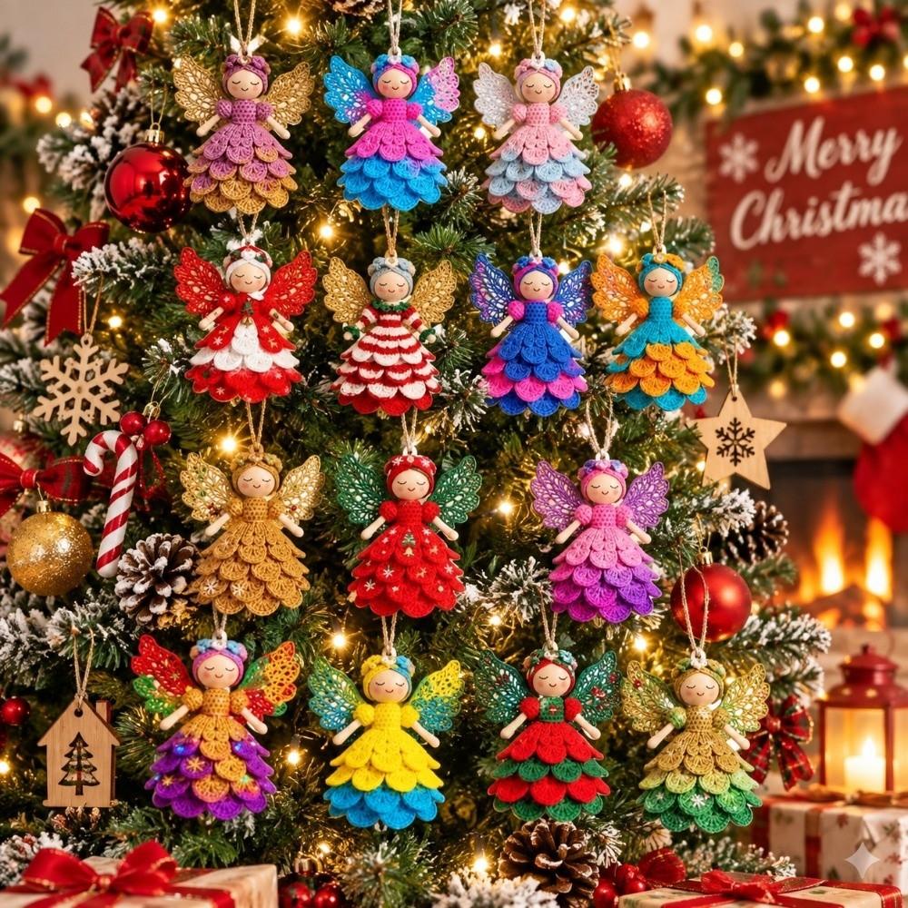 14/28 pcs 2D Flat Christmas Tree Ornaments Colorful Design Wings Girl Pendant Outdoor Indoor