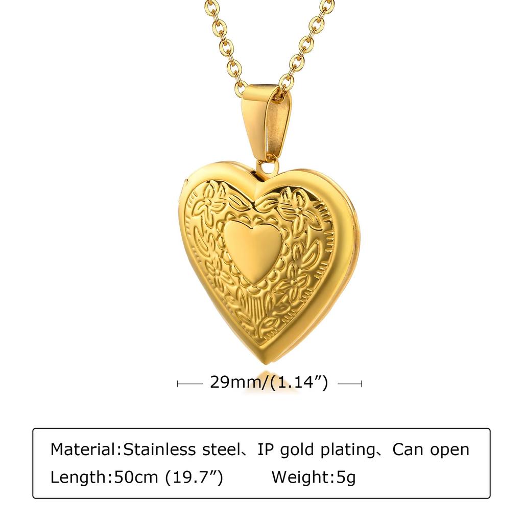 Photos Customize Stainless Steel Pendant Necklace for Women, Gold Plated Heart Photo Locket Openable Necklace Jewelry Gift