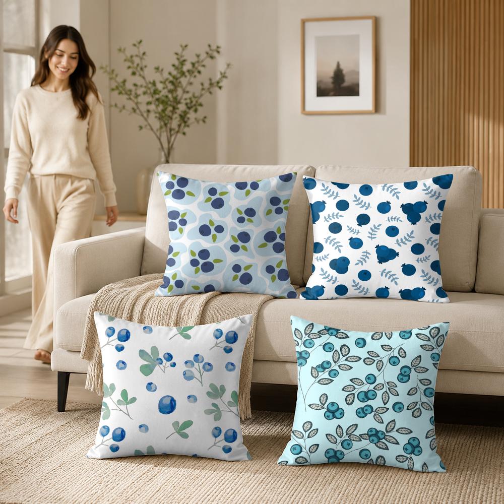 Blueberry Pattern Cushion Cover Silky Short Plush Invisible Zipper Dustproof Sofa Pillow Case For Home Decor