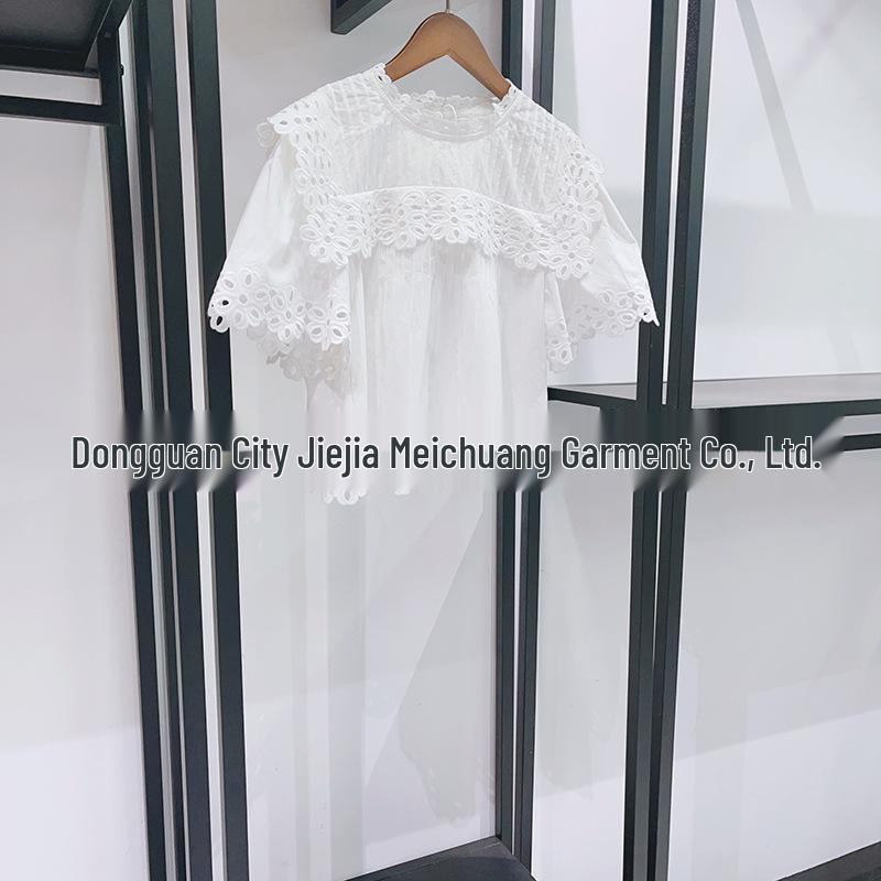 2026 French Niche White Lace-Up Flutter Sleeve Top & Loose Mid-Length Pants Set