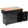 129x46(71)Carrello da Pranzo Grande Nero x91,5 cm, Credenza, Piano di Lavoro Pieghevole in Legno Massello, Porta con Ripiano, Ruote/Piedi in Legno Massello, Adatto per Uso Domestico.