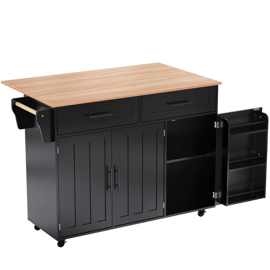129x46(71)Carrello da Pranzo Grande Nero x91,5 cm, Credenza, Piano di Lavoro Pieghevole in Legno Massello, Porta con Ripiano, Ruote/Piedi in Legno Massello, Adatto per Uso Domestico.