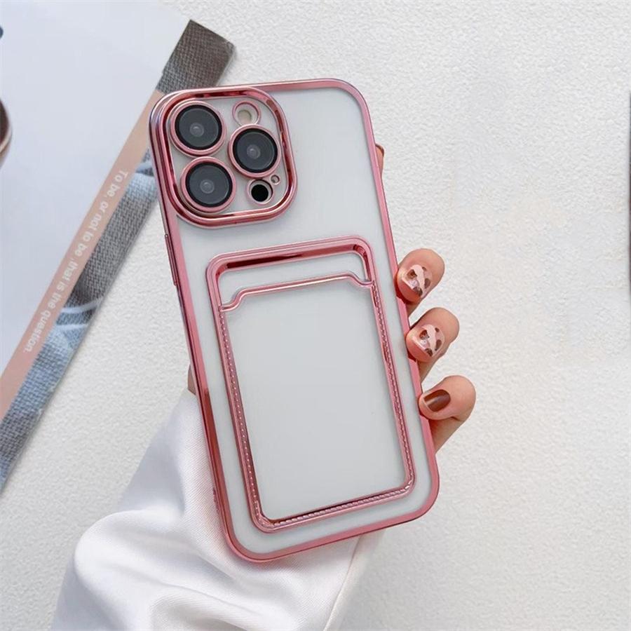 Luxury Plating Frame Wallet Phone Case with Card Holder for iPhone 16 15 14 13 12 11 Pro Max 16 Plus 15 Pro 14 Pro Max Soft TPU Shockproof Case Cover