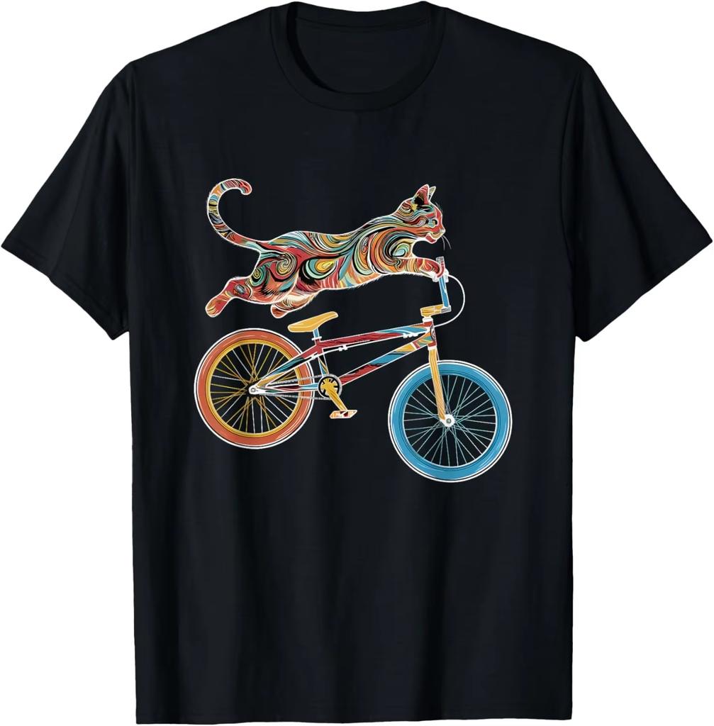 2026 New Funny Cat Riding BMX Art for Men Women BMX Bike BMX Lover T-Shirt Women Men Clothing Tops Y2k Graphi
