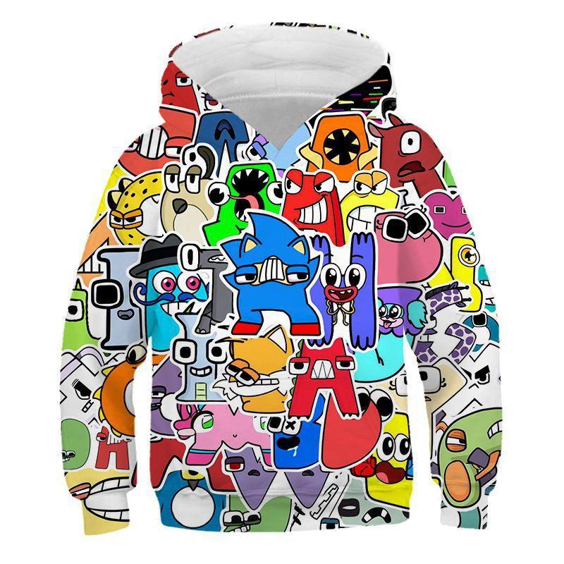 Autumn Cartoon Letters Printing 3d Pattern Comfortable Sports Leisure Long Sleeved Sweatshirt Children Loose Versatile Pocketless Hoodies