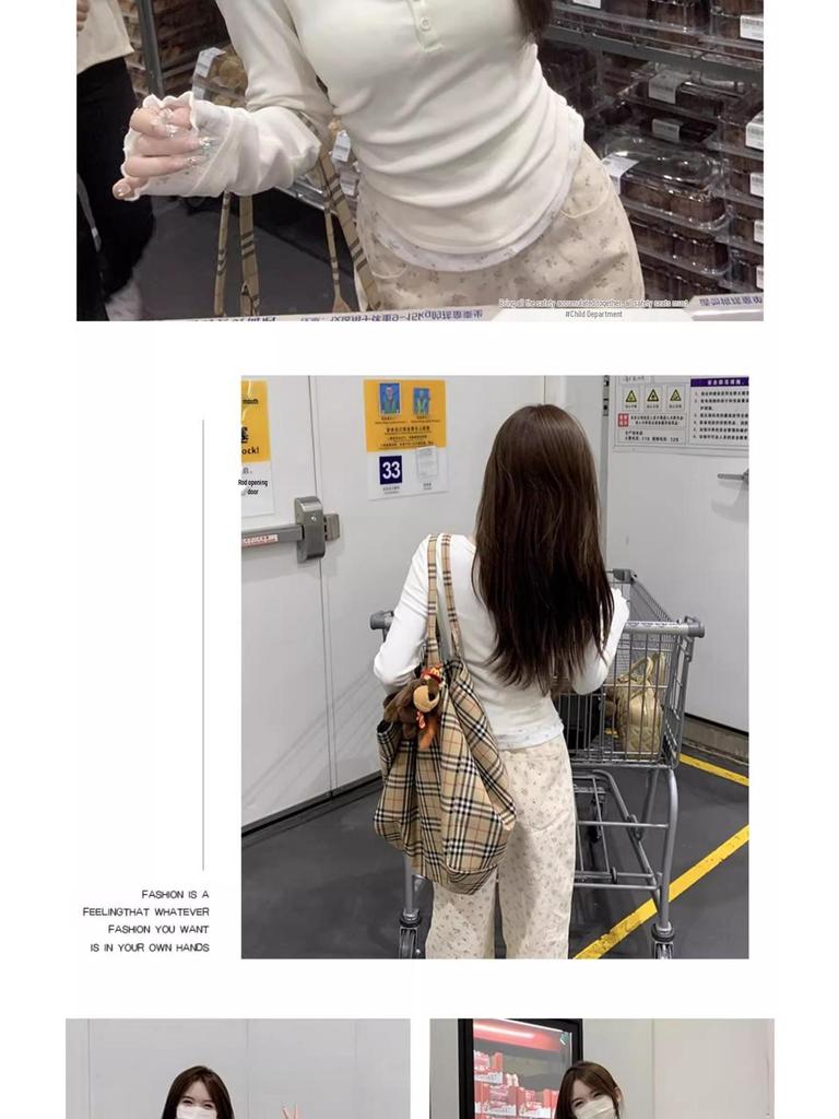 Korean Style Autumn Floral Lace Color-Block Button Shirt: Women's Long Sleeve Two-Piece T-shirt