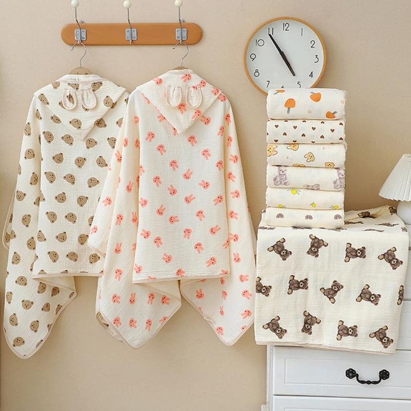 Infant Hooded Towel Gauze-Cotton Breathable Bathrobe Print Summer Sun-proof Cloak Bath Towel Gender Neutral Soft Towel