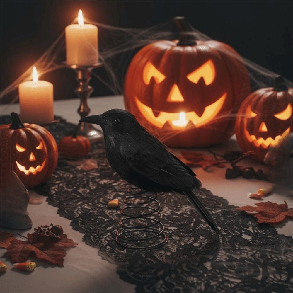 Flexible Federbasis Strohpuppen-Ornament Realistischer Halloween-Rabe Schreibtischpuppe Geisterfest