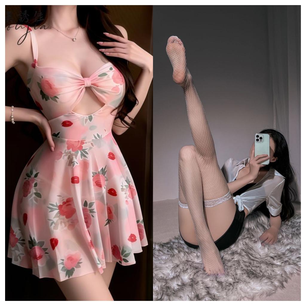Sexy Lingerie Sexy Sweet Printed Nightdress Spice Girl Beautiful Back Hanging Neck Pure Desire Temptation Pajamas Pure Desire Wind